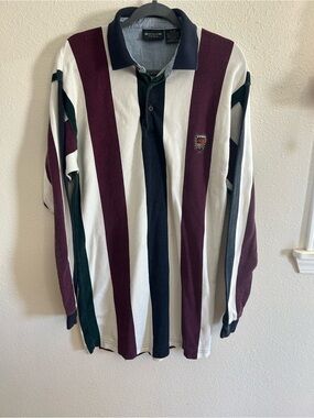 Vintage New River Striped Polo Rugby 100% Cotton Long Sleeve Mens Size XL